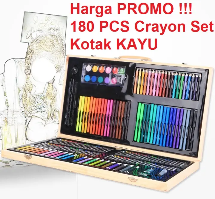 Promo 180 Pcs Kotak Kayu Crayon Set Cat Minyak Pensil Warna Pastel Untuk Anak Melukis Mengambar Lazada Indonesia