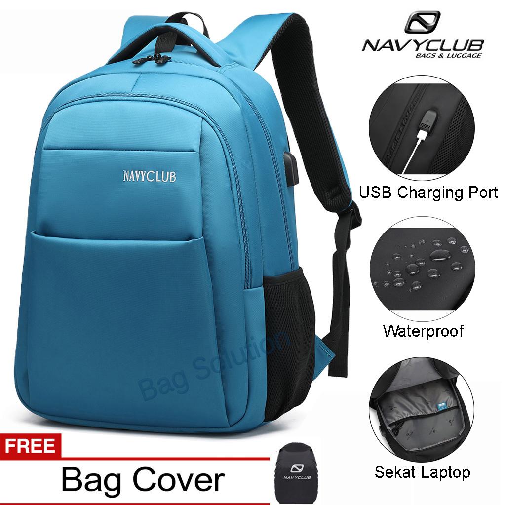 Navy Club Tas Ransel Laptop - Tas Pria Tas Wanita Tas Punggung - Backpack built in USB Charger Up to 15 inch Anti Air EIFB BPU - Bonus Cover Tas - Gratis Ongkir Seluruh Indonesia