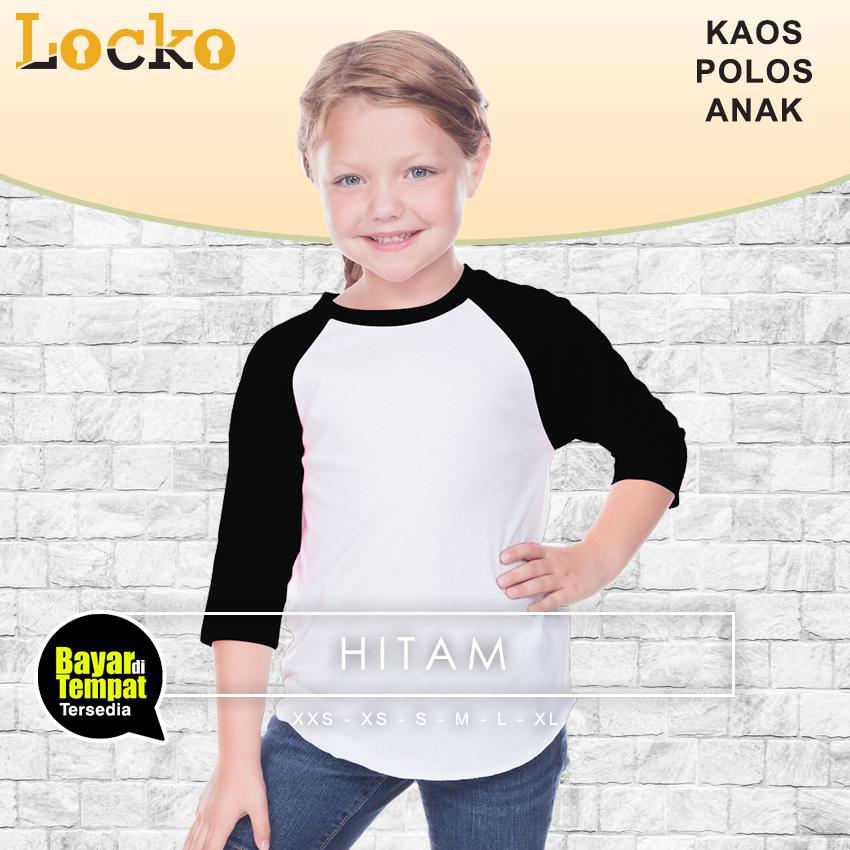 Locko T-shirt Kaos Polos Anak Perempuan Raglan Lengan 3/4 PUTIH- Tangan Warna kombinasi, Keren, murah , Fasionable