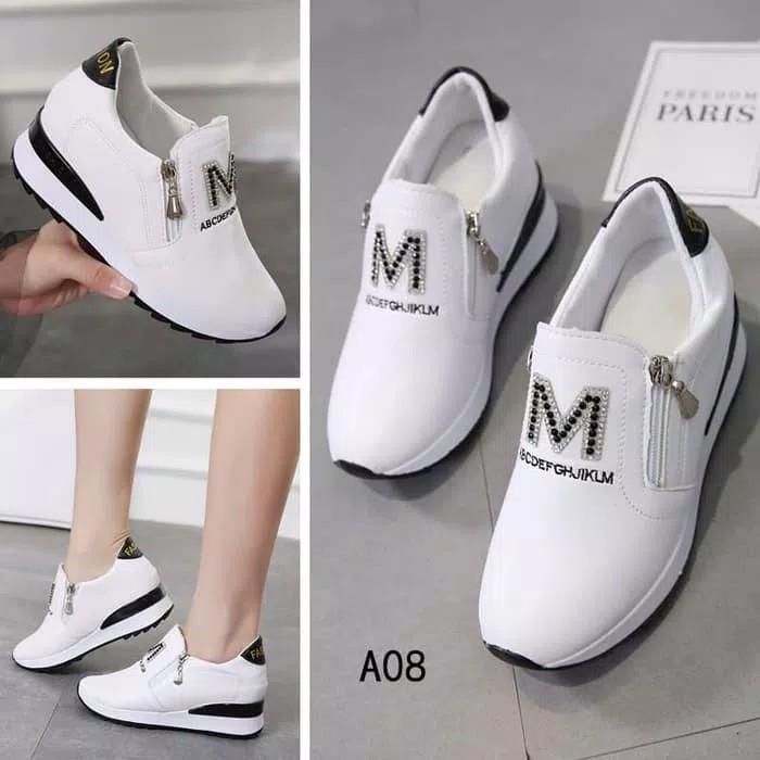 Sepatu Wedges Wanita M White Ziiper-Kiss Shop