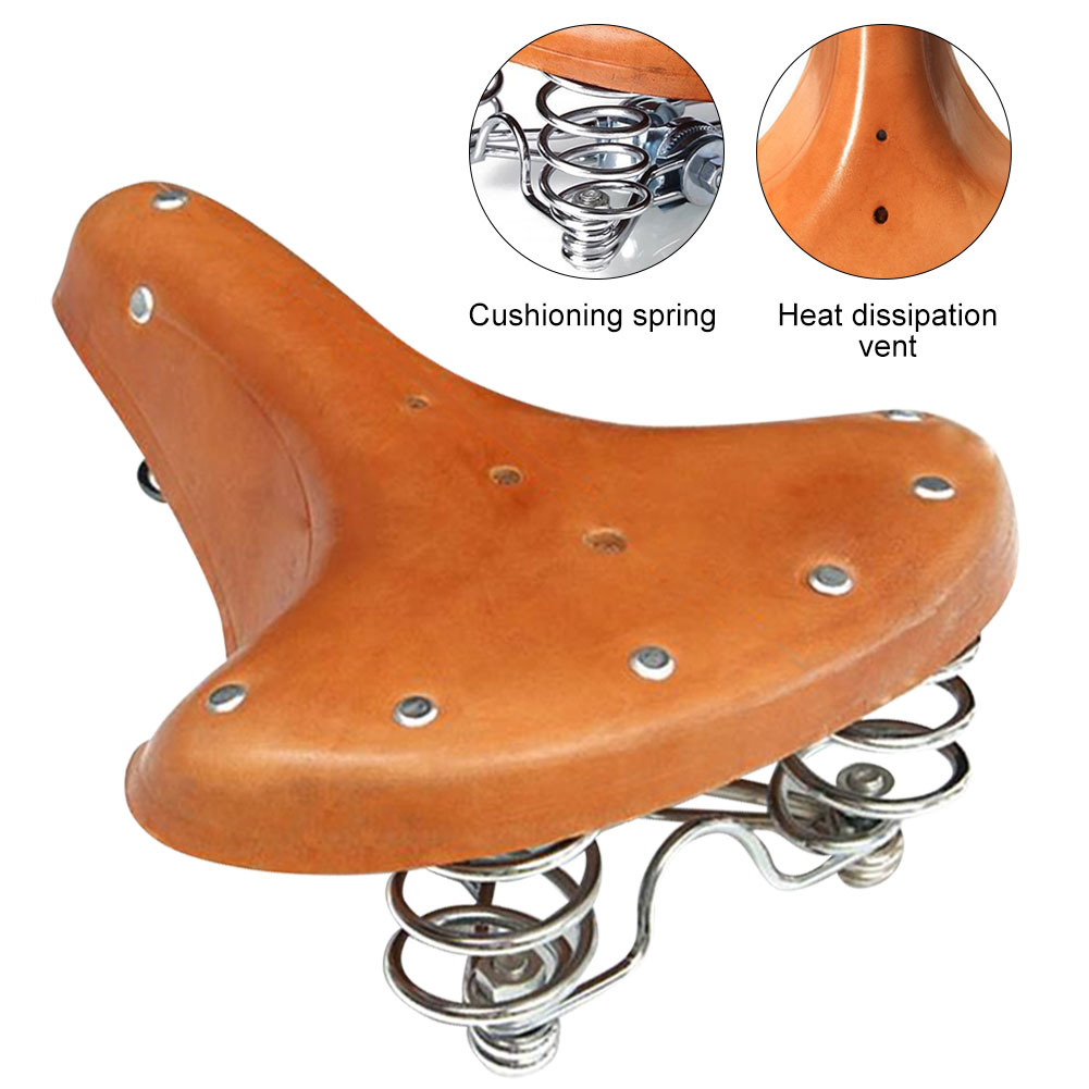 Acquire Bicycle cowhide saddle seat real three spring saddle vintage car seat cowhide saddle seat seat bag bicycle accessories Ship immediately