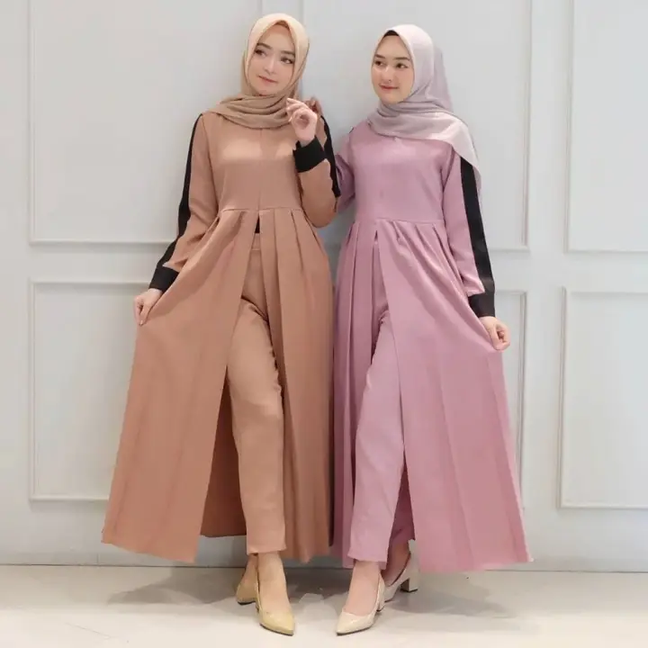 Anha Set Stelan Baju Wanita Muslim Terbaru Gamis Wanita Lazada Indonesia