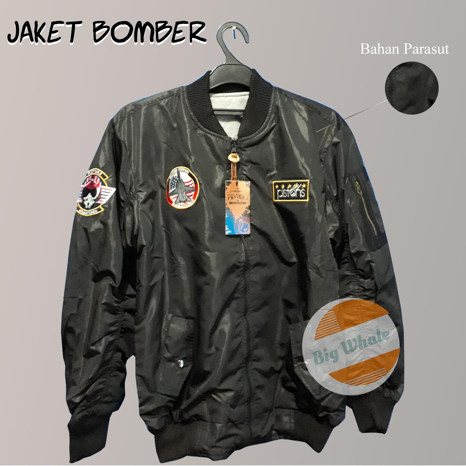 JAKET BOMBER HITAM PISTONS ALL SIZE PRIA