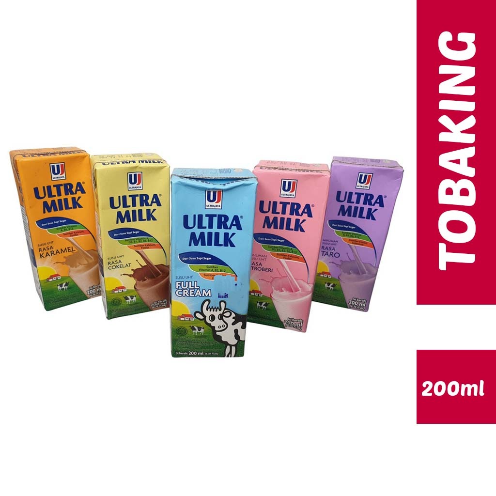 Susu UHT Ultra Milk 200ml Cokelat Stroberi Full Cream Karamel Taro