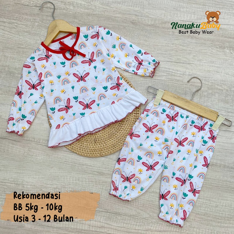 Nanaku Baby Setelan Baju Bayi Piyama Bayi Perempuan Dress Motif