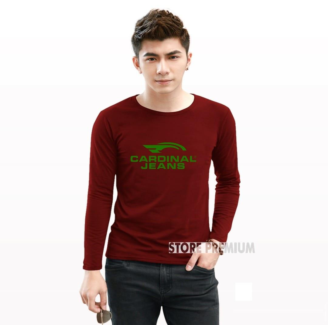 Kaos Distro Cardinal Jeans Premium Quality Lengan Panjang Text Hijau