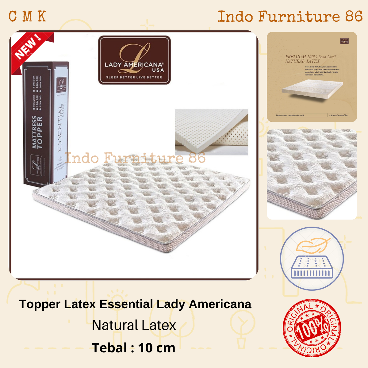 Topper Latex Lady Americana Pelapis Kasur Latex Alas Kasur Toper