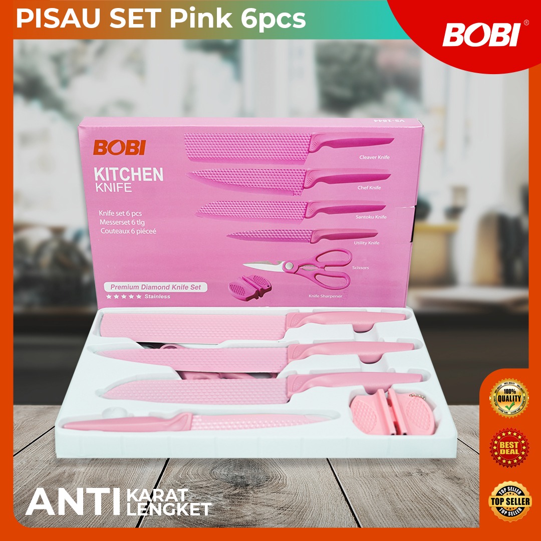 BOBI Pisau Dapur Set Lengkap 6in1 Stainless Premium Diamond Knife Set
