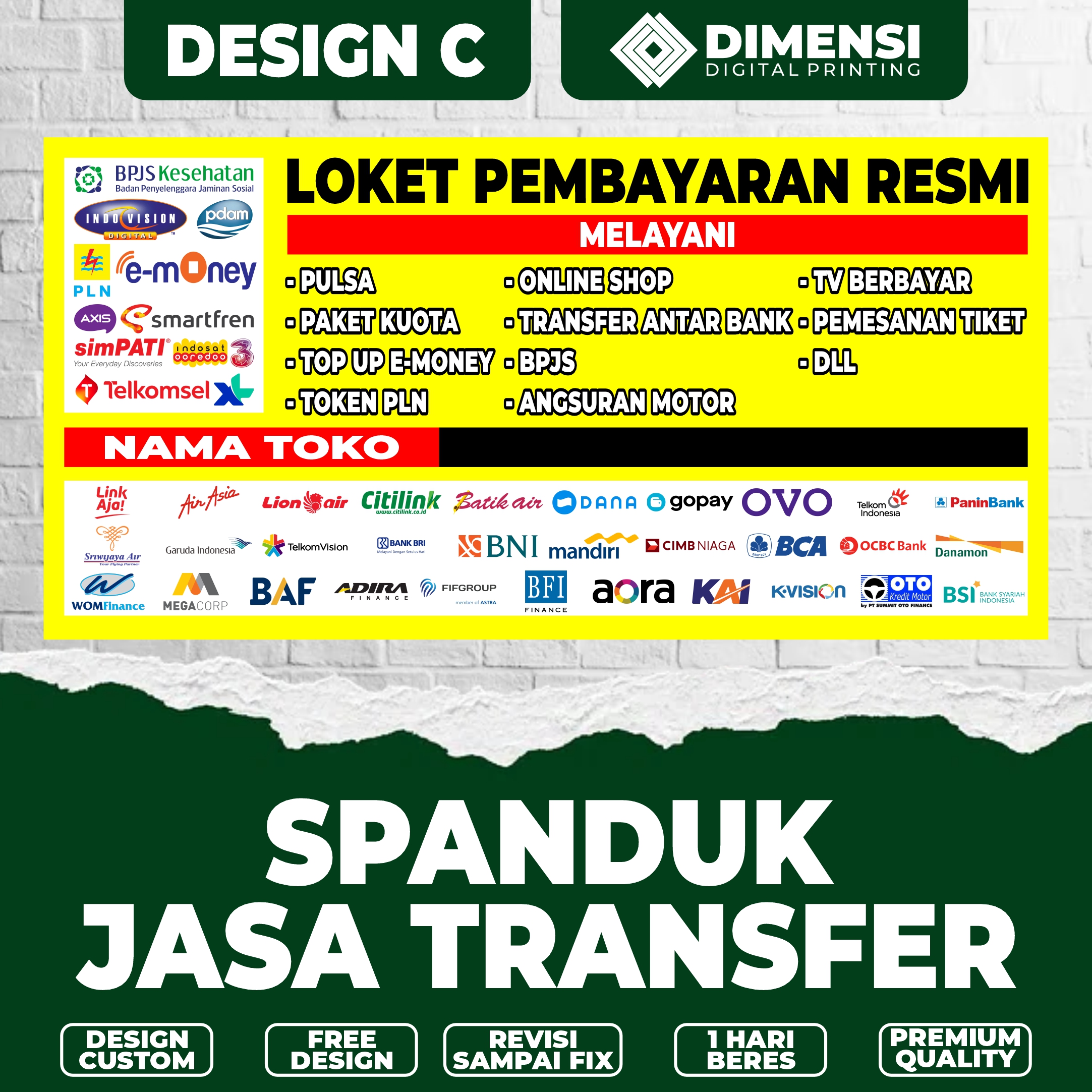 Spanduk jasa transfer / spanduk loket pembayaran resmi / banner jasa ...