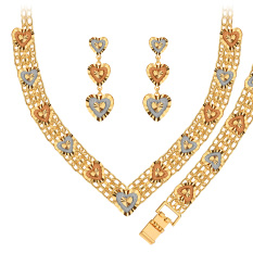 Hati Yang Indah Bentuk 18 K Emas Plated Necklace & Gelang & Anting-Anting Fashion Tebal Hollow Out Pengantin Women Hadiah Grosir NB60048-Intl