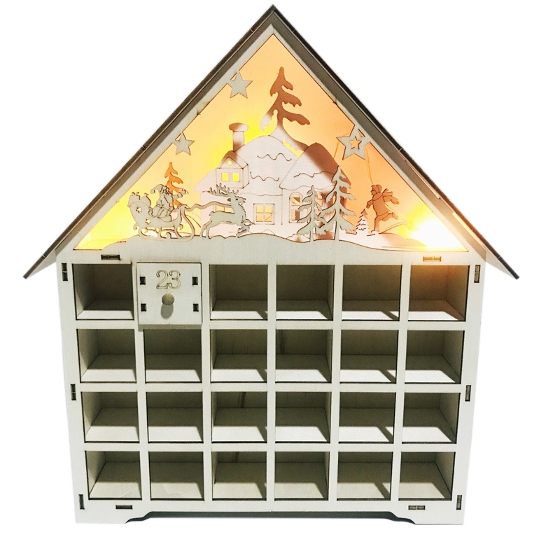 Wooden Advent Calendar Countdown Lights Christmas 24 Pull-Out Drawers LED Light Christmas Decorations Advent Calendar