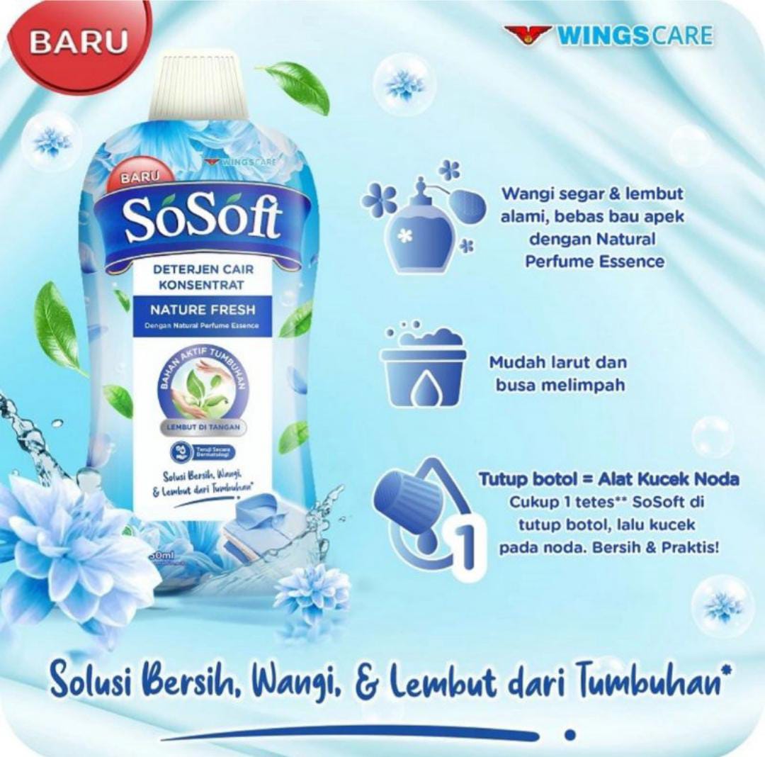 DETERGENT CUCI BAJU CAIR SO SOFT DETERJEN NATURE FRESH 750 ML BOTOL