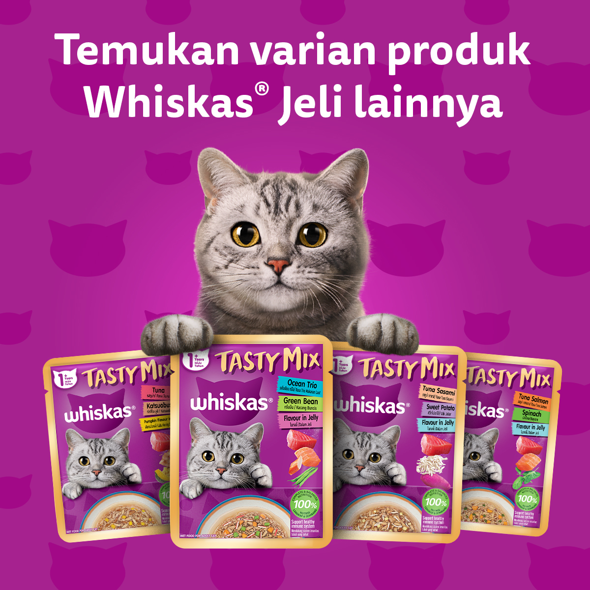 Whiskas Pouch Tasty Mix dus isi 24 pcs Makanan Basah Kucing