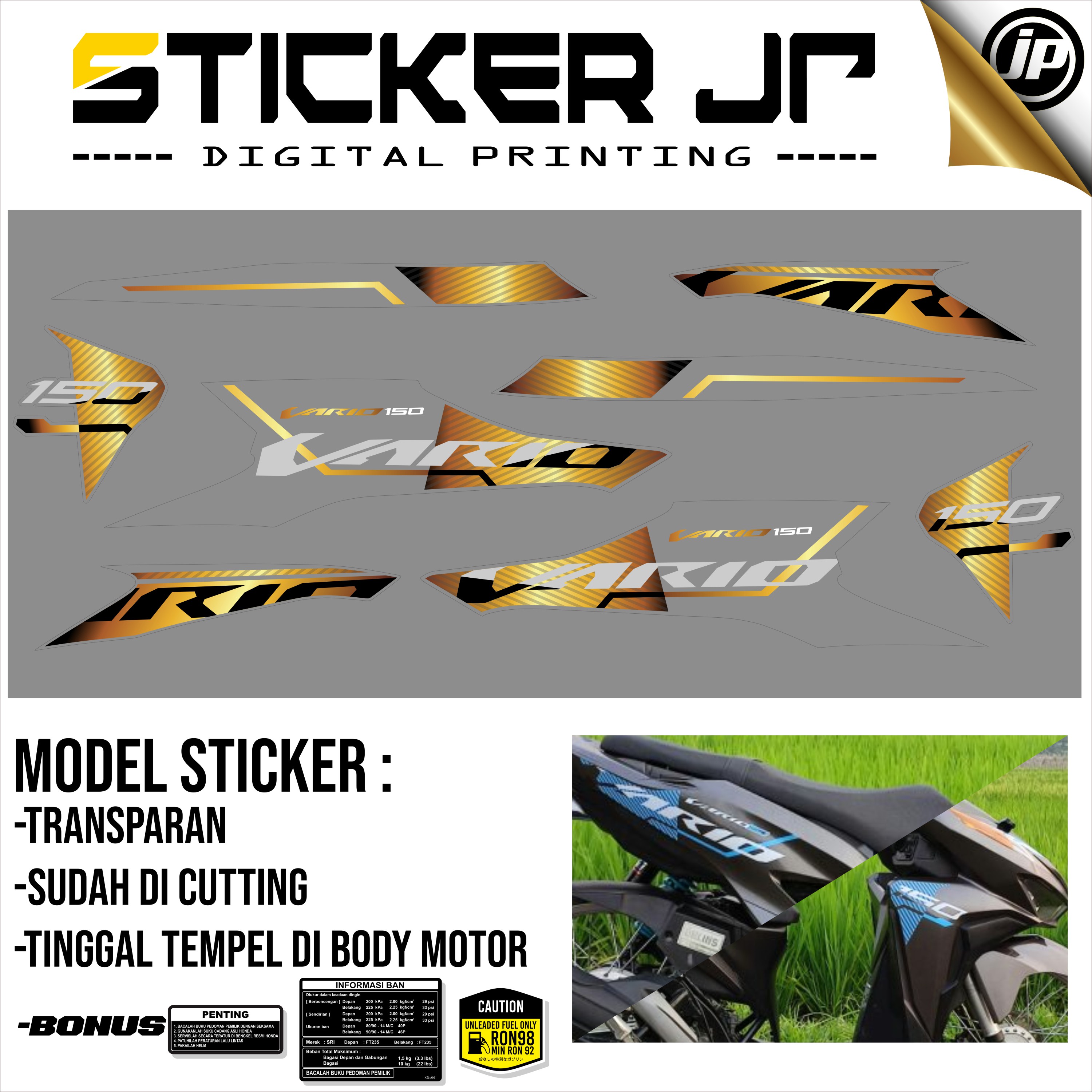 Stiker Striping Dekal Vario 150 - Sticker aksesoris Sepeda Motor Honda