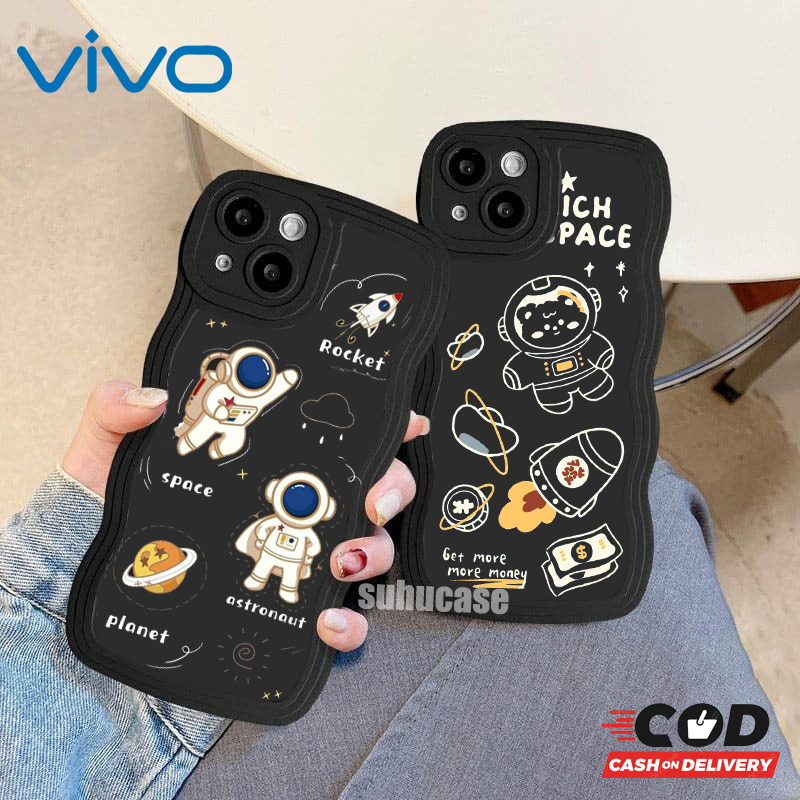 Softcase Gelombang Wave Hitam Motif Astronot [GLH-8] TERBARU