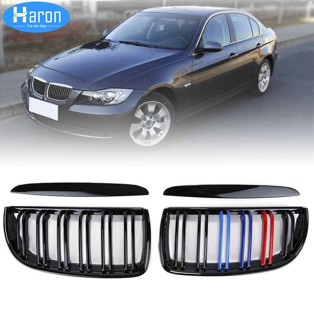 Haron 1 Pair Hitam Glossy Ginjal Depan Pengganti Kisi untuk 2005-2008 BMW E90 320i 323i 328i 335i Sedan/Mobil -Intl