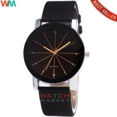 Bluelans Jam Tangan Sports Wanita - Case Stainless Steel - Strap Kulit Sintesis - Quartz - Hitam