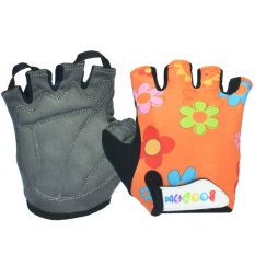 Boodun Anak Kids Floral Pola Olahraga Bersepeda Kebugaran GYM Setengah Jari Sarung Tangan Orange