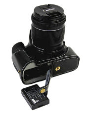 Bawah Pembukaan Versi Pelindung Kulit Nyata Kulit Setengah Tas Wadah Kamera Penutup dengan Tripod Desain untuk Canon EOS 1100D Kamera dengan Asli real Tali Kulit Tangan
