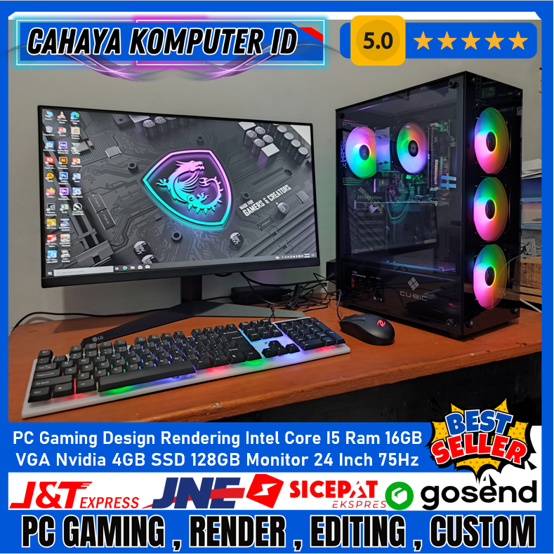PC Gaming Design Render Intel Core I5 Ram 16GB SSD 128GB VGA 4GB