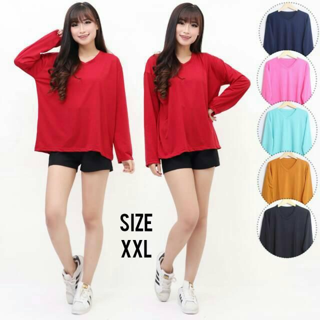 DailyStyle -COD Kaos Wanita Lengan Panjang Vneck / Kaos Polos Wanita Jumbo
