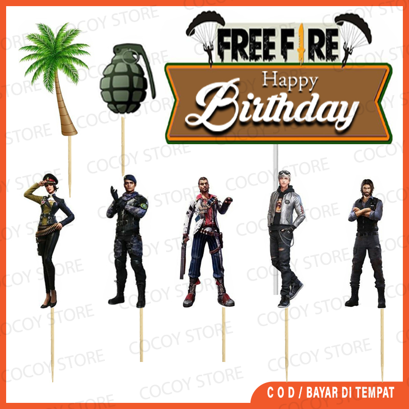 Topper Kue Karakter Free Fire Hiasan Kue Ulang Tahun Happy Birthday