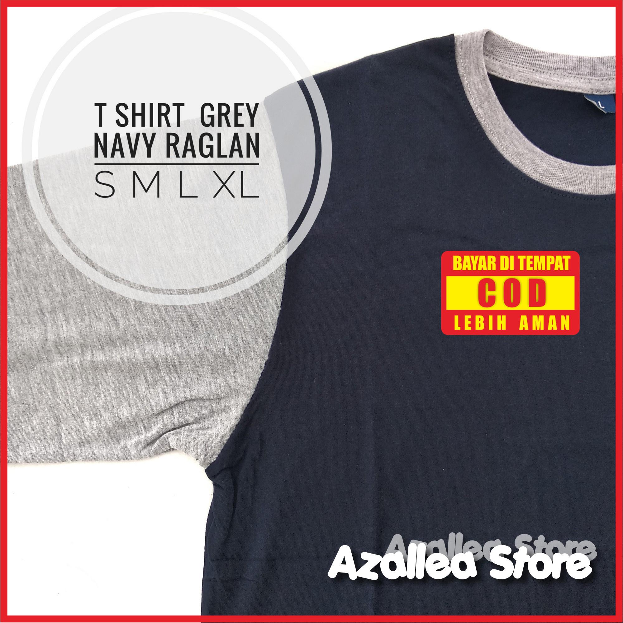 Kaos Polos TSHIRT RAGLAN NAVY GREY / Baju Oblong Navi Dongker Abu Lengan / Tangan Pendek Pria Wanita