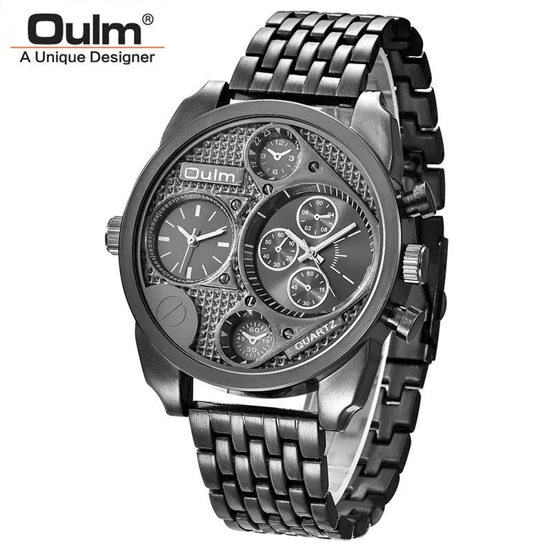 Oulm นาฬิกาผู้ชาย Bronze Retro นาฬิกาข้อมือควอตซ์แฟชั่น Big นาฬิกาข้อมือหน้าปัดกลมหลายเหล็กทั้งหมดนาฬิกาข้อมือผู้ชายผู้ชายของขวัญ