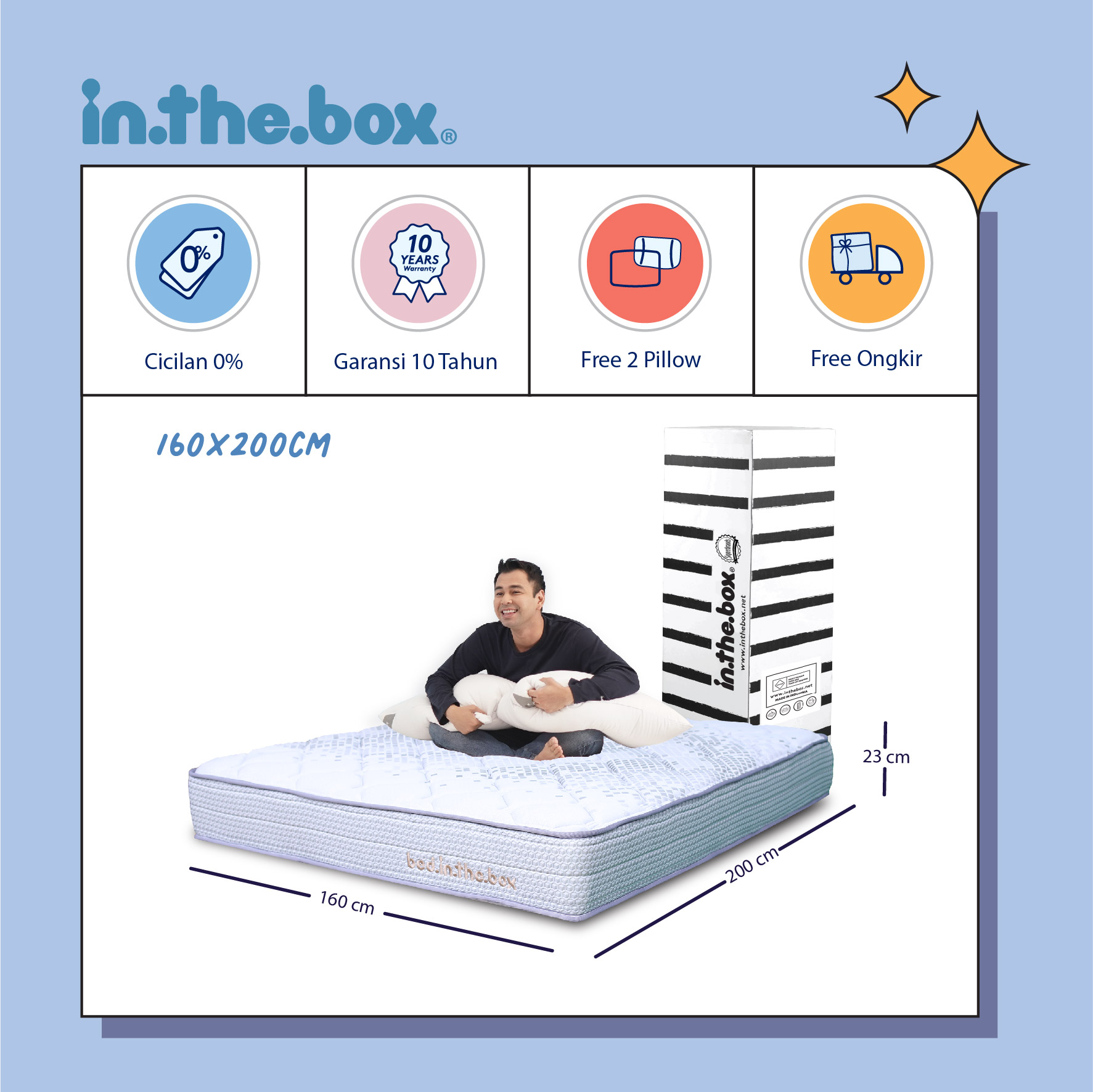Kasur Spring Bed IN THE BOX FREE Bantal Kasur ukuran 90x200, 100x200