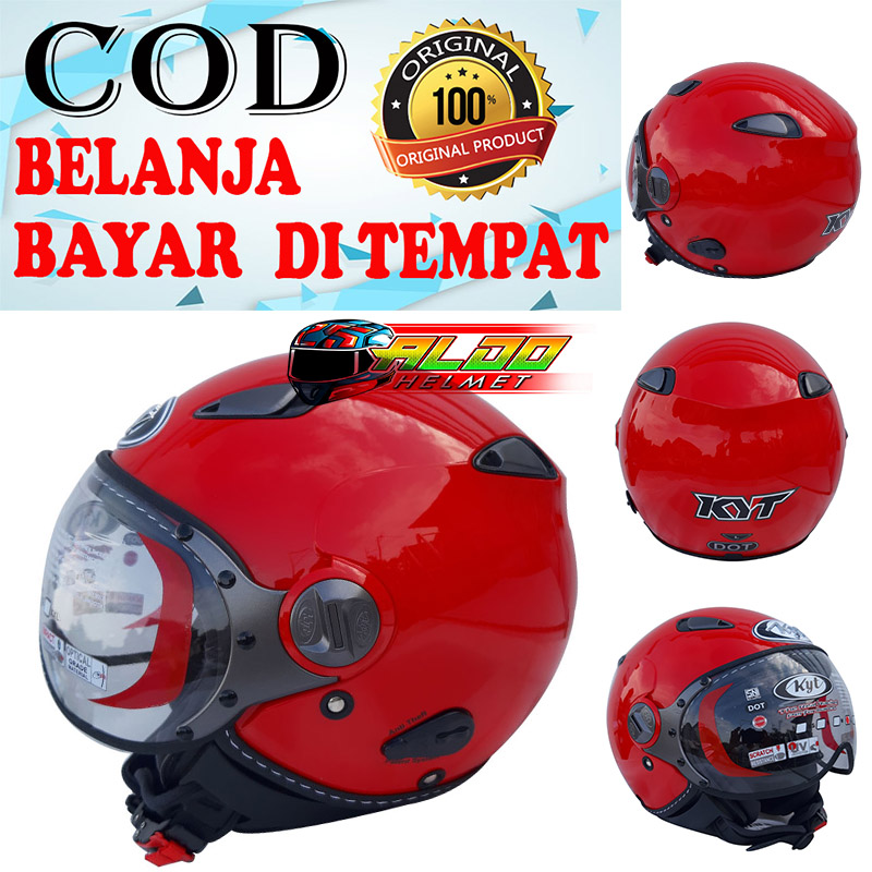 KYT ELSICO POLOS FIRE RED ORIGINAL HELM KYT HALF FACE CEWEK COWOK