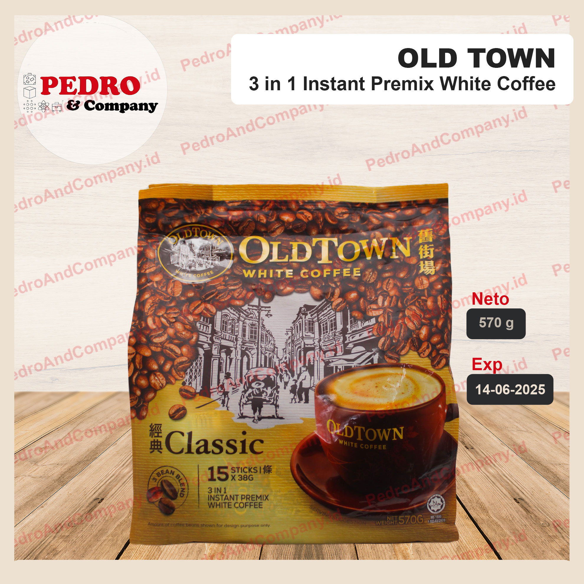 old town white coffee classic (38 gram x 15 sachets) instant kopi