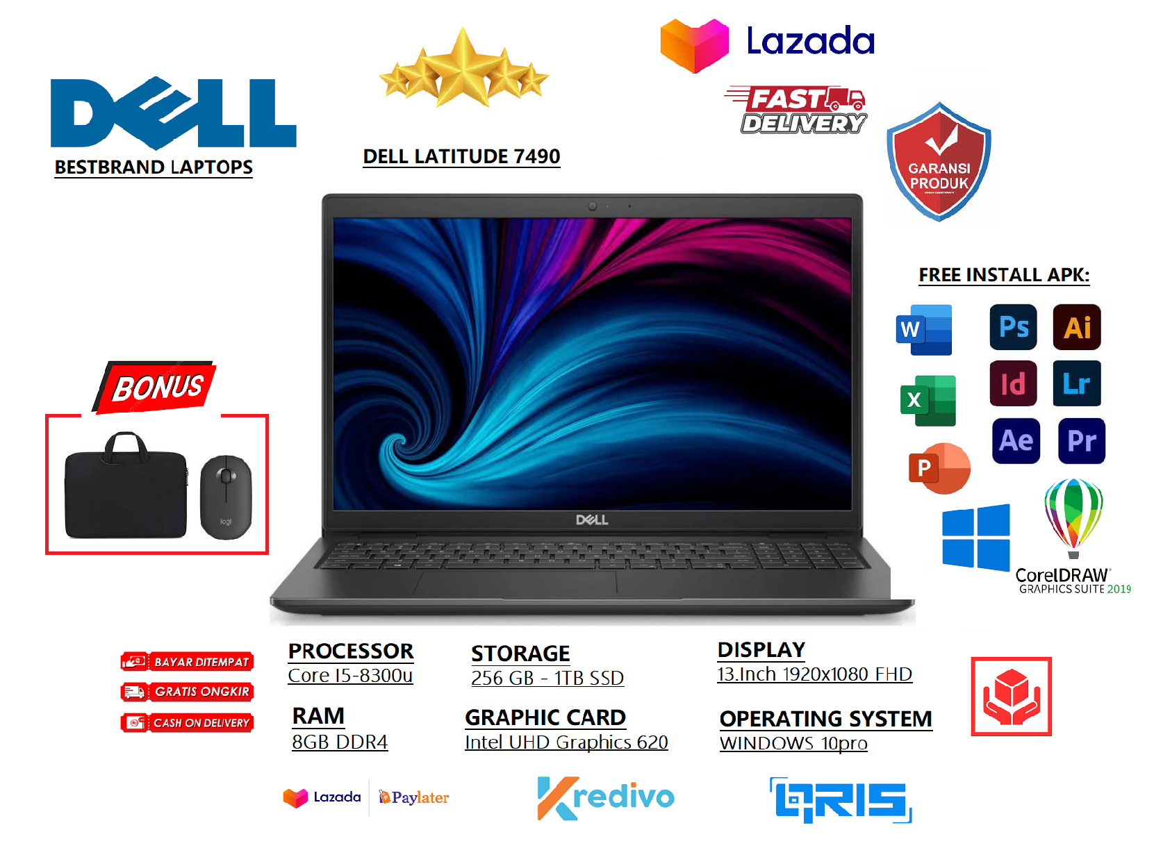 SPEK TINGGI MURAH !! LAPTOP Dell 7490 Touchscreen Core i7