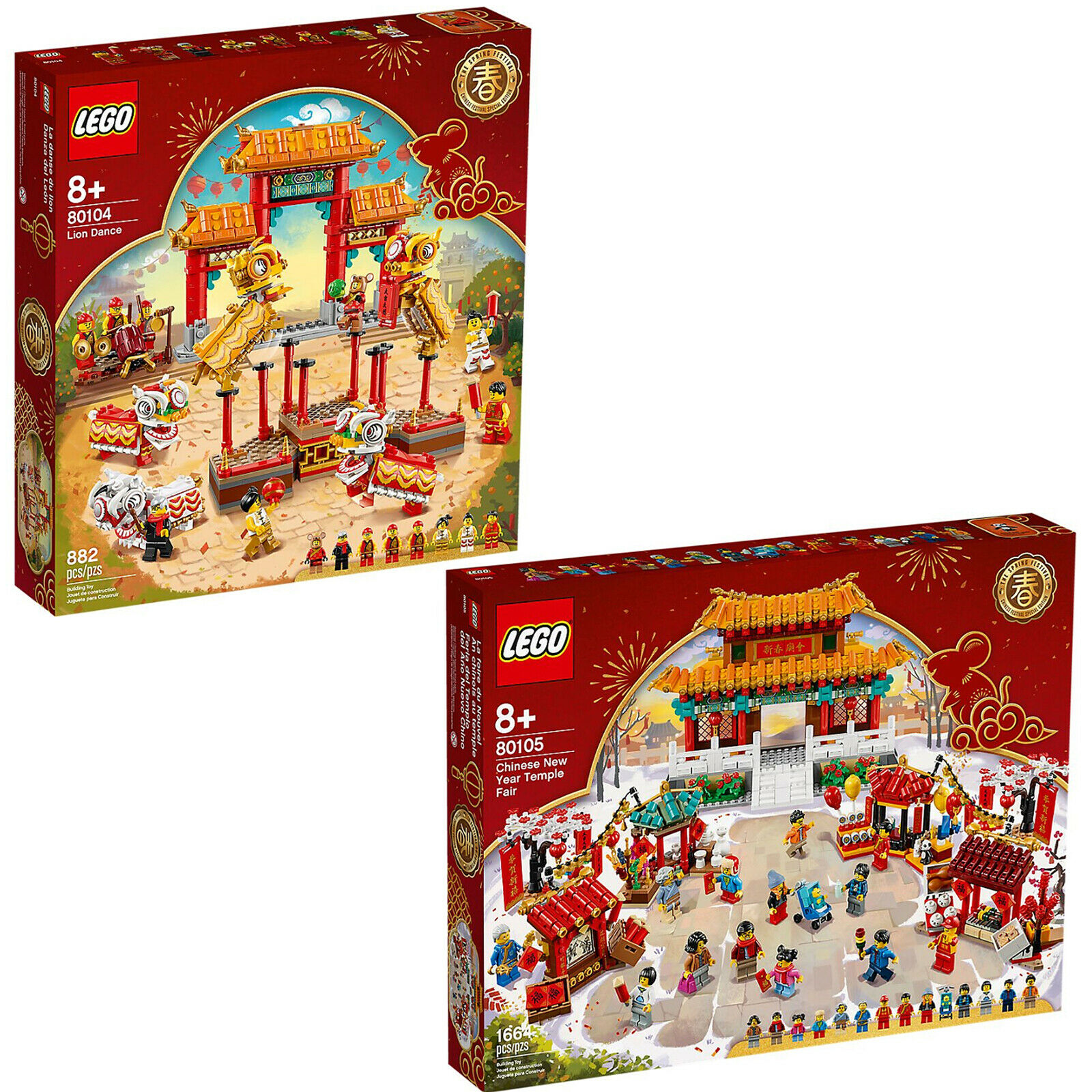Lego 80104 80105 Set Lion Dance Chinese New Year Temple Fair