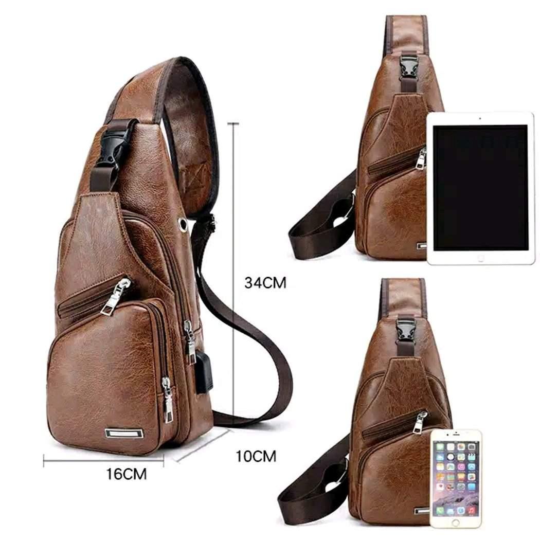 Tas Pria Slempang Kulit Sintetis / Sling Bag Kulit USB Port Import Top Quality - Tas Selempang Pria Kulit Oscar Imitasi / Tas Sling Bag Cowok Keren Ekslusif / Men Slingbag Semi Leather / Tas Slempang Cowo Cowok Murah / Tas Laki Laki Slempang Bukan Eiger