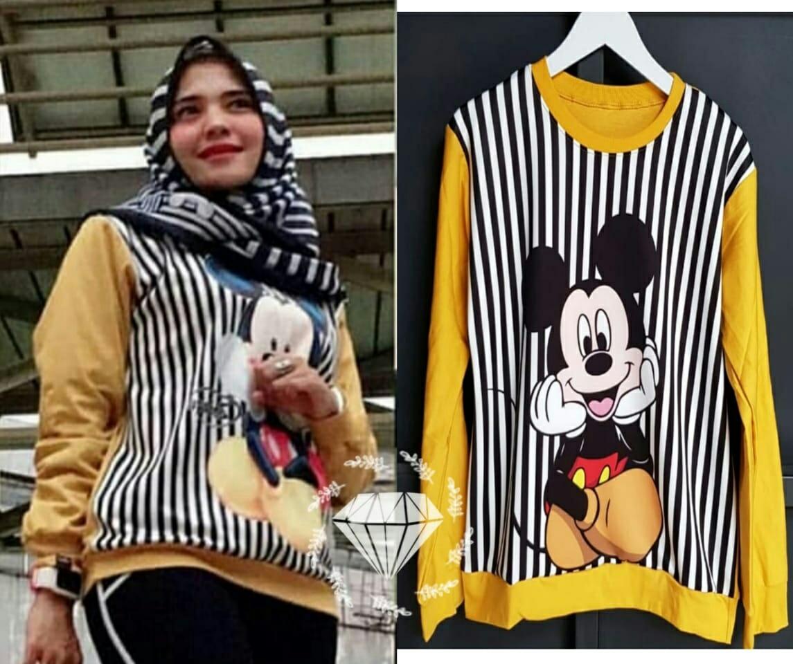 Ema Shope - Sweater Jaket Mantel Wanita Baju Lengan Panjang Baju Tunik Muslimah Wanita Sweater Gambar Animasi Kartun Mickey Mouse Scuba / Best Seller / Real Pict / Good Quality