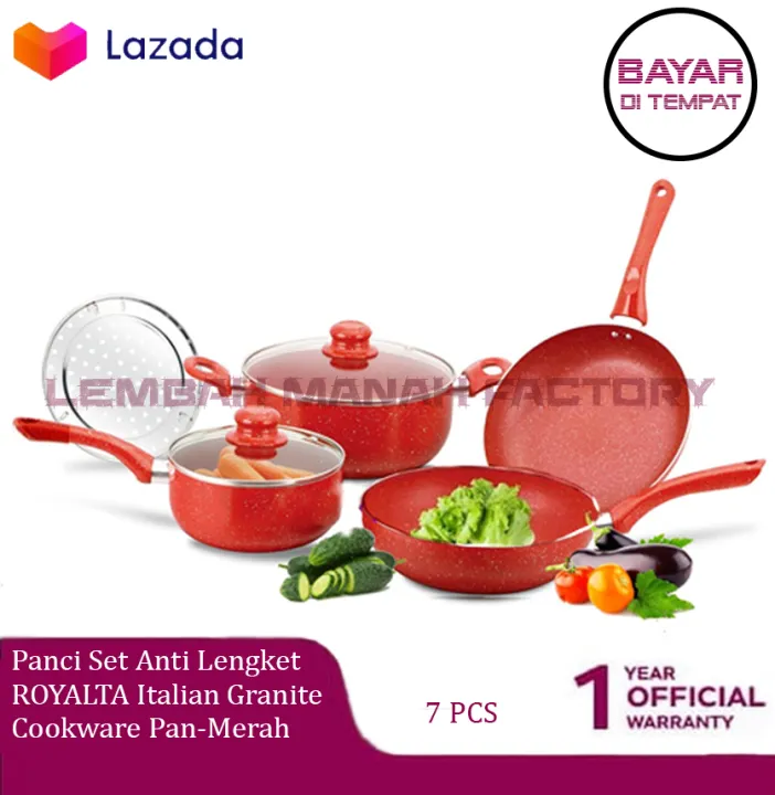 Panci Set Anti Lengket Royalta Italian Granite Cookware Pan 7 Pcs 24cm Merah Murah Berkualitas Lazada Indonesia