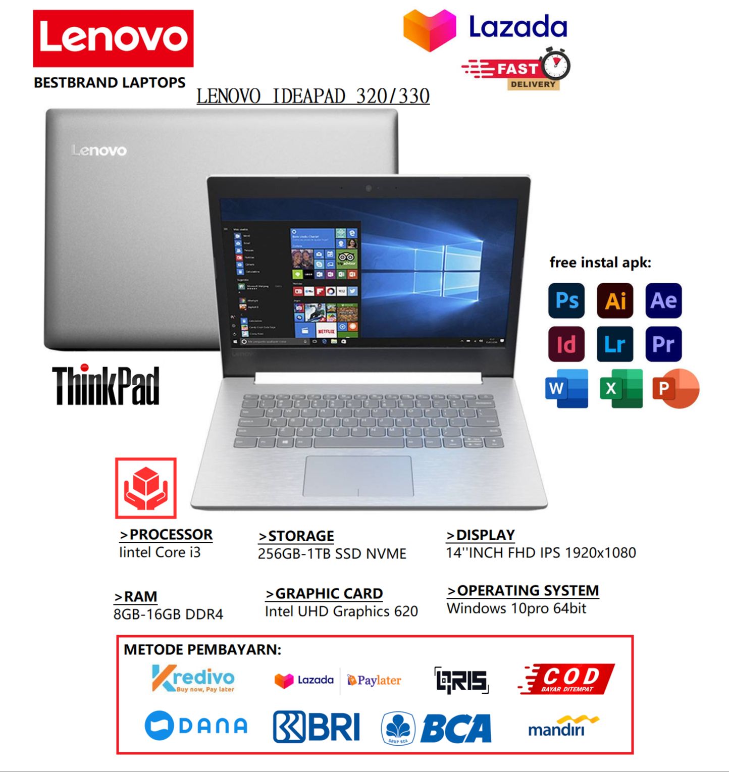LENOVO IDEAPAD CORE I3 RAM 8GB 512SSD // WINDOWS 10 // 14'' FREE