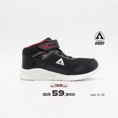 Aerostreet 31-34 Wave Black Red - Sepatu Sneakers Casual Sport Sekolah Pria Wanita Aero Street