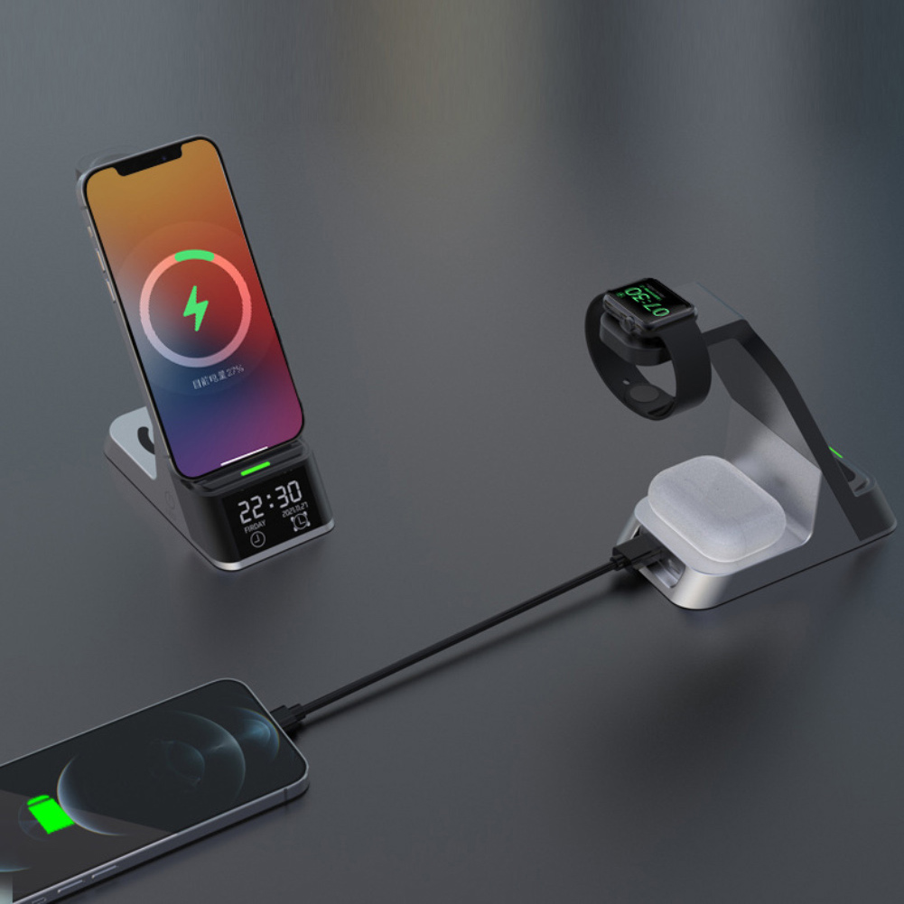 H36 Six-in-one Multi-function Alarm Clock Wireless Charger Fast Charging For Samsung Apple Watch AirPods 3 IPhone13