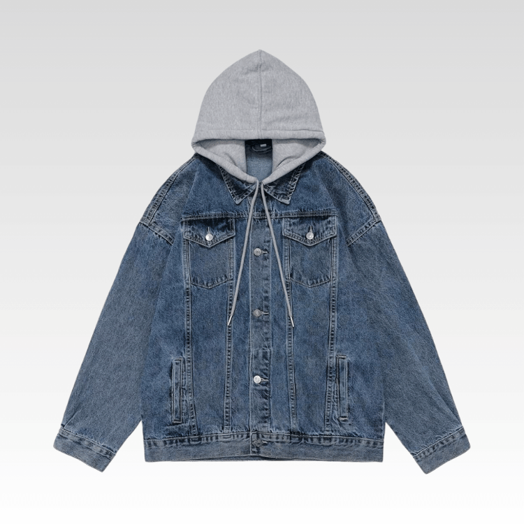 Jaket Jeans Hoodie Pria M-XXXL Jumbo BB 100Kg Denim Cindung Cowok