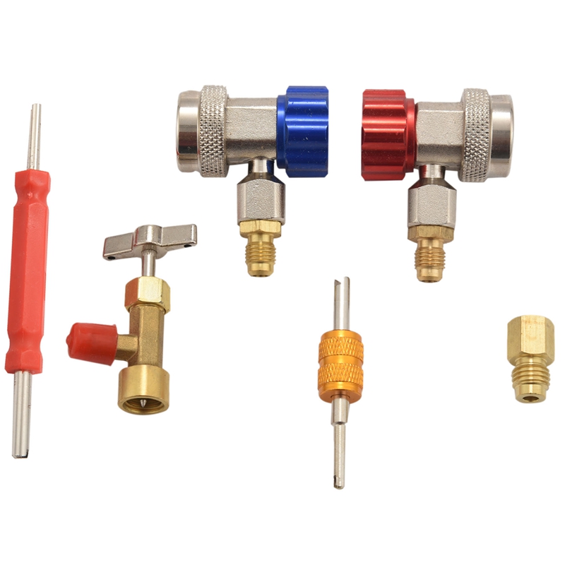 3-In-1 AC Tool Kit, AC R134A Adapters Quick Couplers with Can Tap Valve and Valve Core Remover