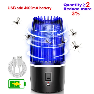 Jiuch 2 in 1 USB Rechargeable LED Electric Shock Mosquito Killer Lamp 4000mAh UV Photocatalyst Bug Zapper Light For Bedroom Garden Camping Photocatalysis Mute Home LED Bug Zapper Insect Trap Radiationless