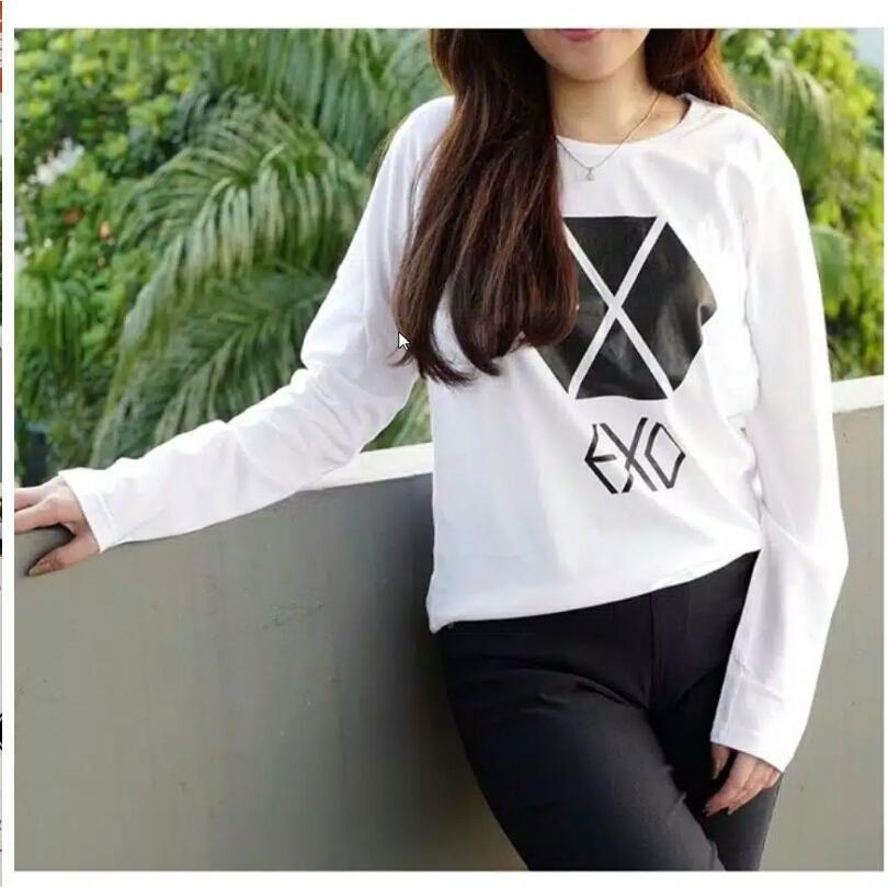 erlina.fashion Kaos Wanita Simple EXO Lengan panjang-TERBARU DAN TERLARIS!!!ATASAN ABG/BAJU DISTRO WANITA/KAOS OBLONG/TUMBLR TEE
