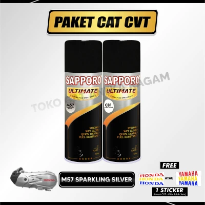 Paket Cat CVT M57 Sparkling Silver + FREE Sticker CVT / Sapporo Ultimate / Cat Spray Semprot Aerosol Terbaik