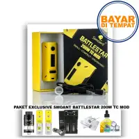 Paket Exclusive Smoant Battlestar 200W TC Mod isi paket - Battery MXJO + Charger 2 Slot C2AWT + Kapas/Kawat + Liquid One Just Rasa ( Random ) 30ML