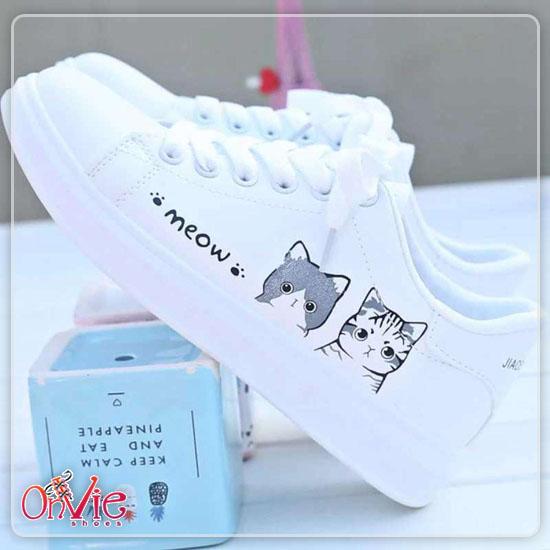 Onvie Sepatu Kets Sneakers Wanita Motif MEOW - Kets Lucu SEPATU WANITA NEW FASHION