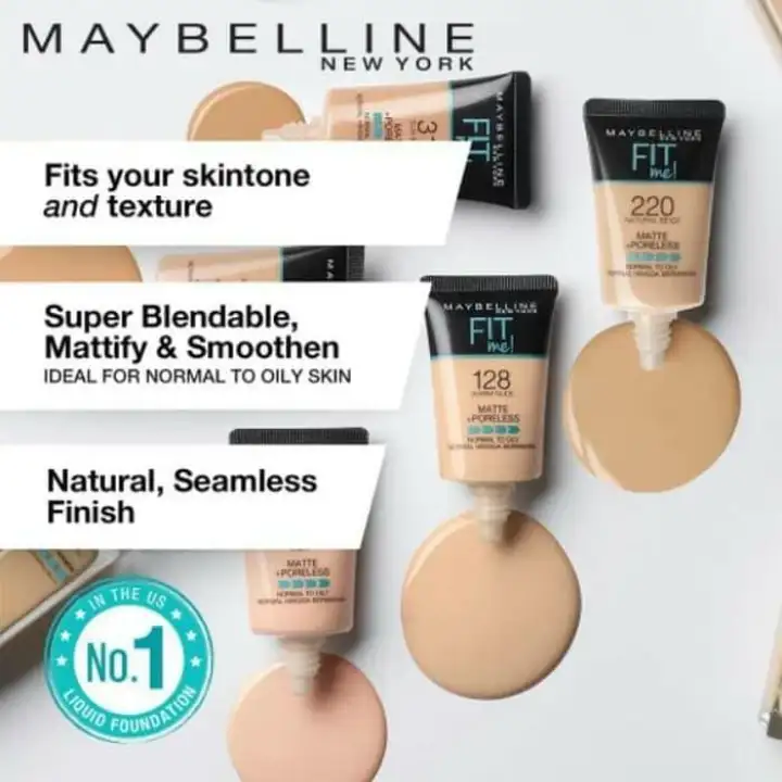 Original Maybelline Fit Me Foundation Matte Poreless Liquid Normal Tube 18ml