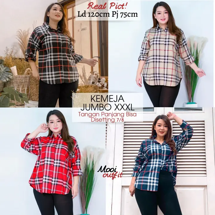 Kemeja Blueberry Jumbo Kemeja Wanita Jumbo Atasan Wanita Jumbo Baju Jumbo Xxxl Terbaru Kemeja Wanita Jumbo