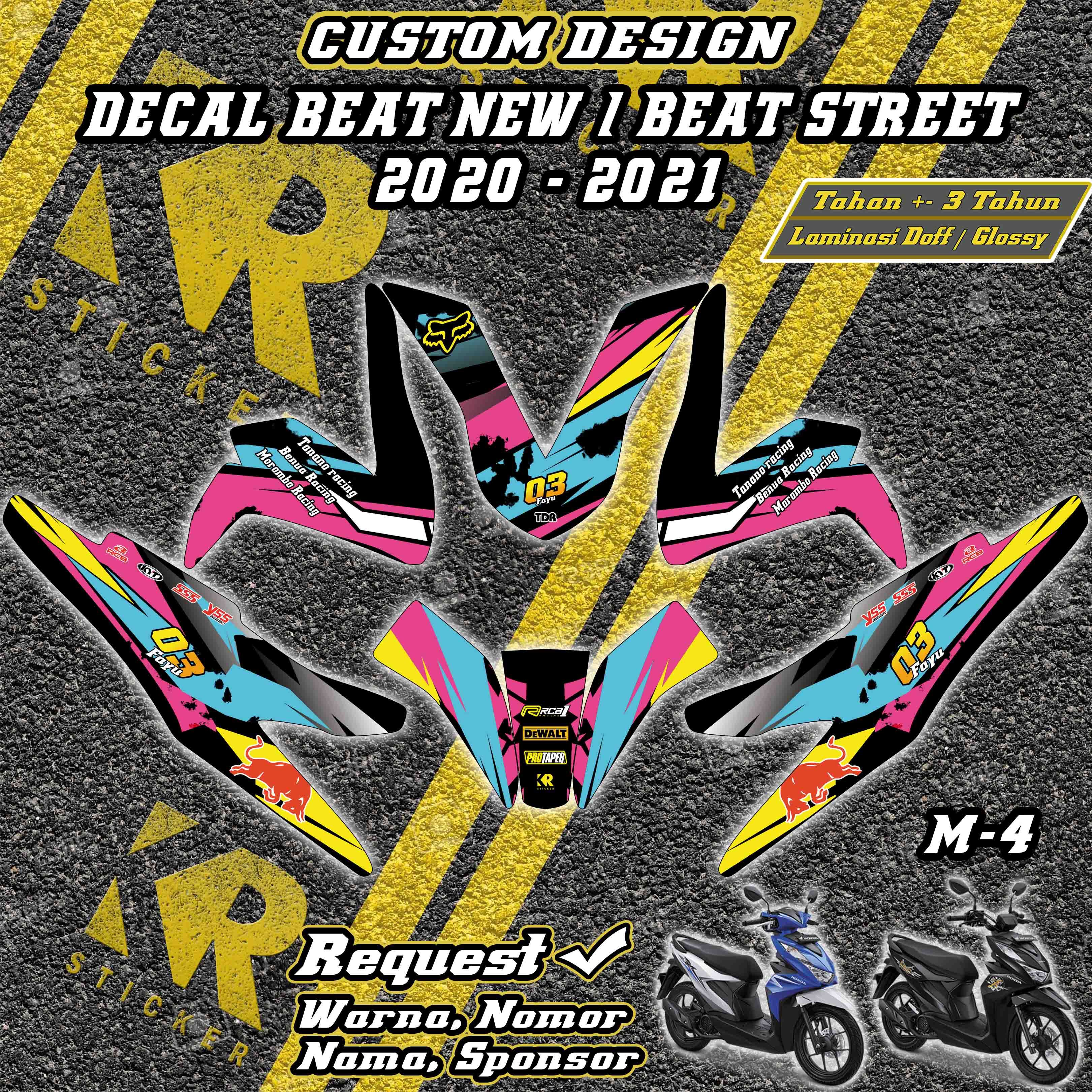 Stiker Decal Beat Beat / Beat street new request warna, nama, nomor ...