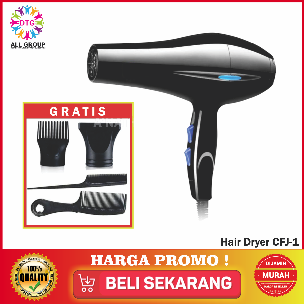 12.12 DISKON  - Hair dryer Alat Pengering rambut 800W Dengan Suhu Bisa Diatur Multifungsi Hair dryer pengeringan cepat CFJ-1